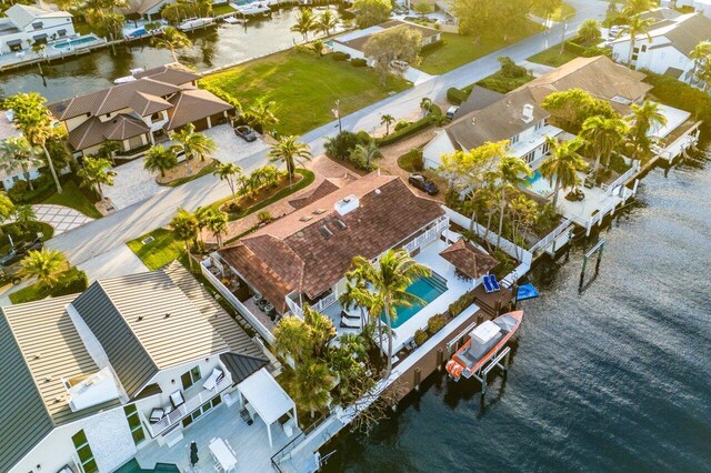 aerial view with a water view