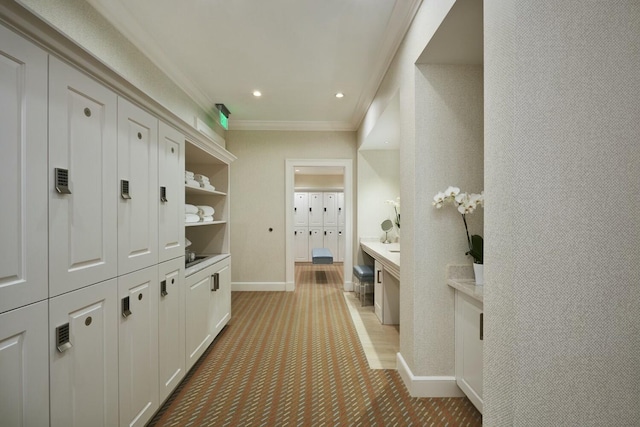 mudroom with crown molding