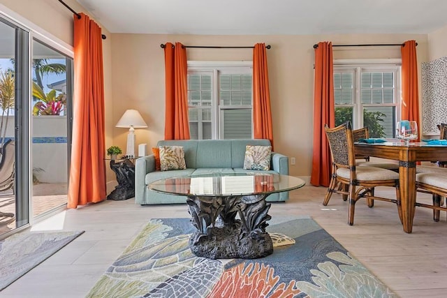 living area featuring light hardwood / wood-style flooring