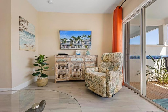 living area featuring light hardwood / wood-style flooring