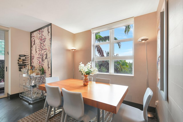 dining area featuring dark wood-type flooring