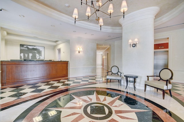 reception featuring an inviting chandelier