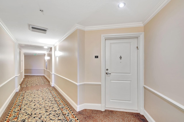 hallway with ornamental molding