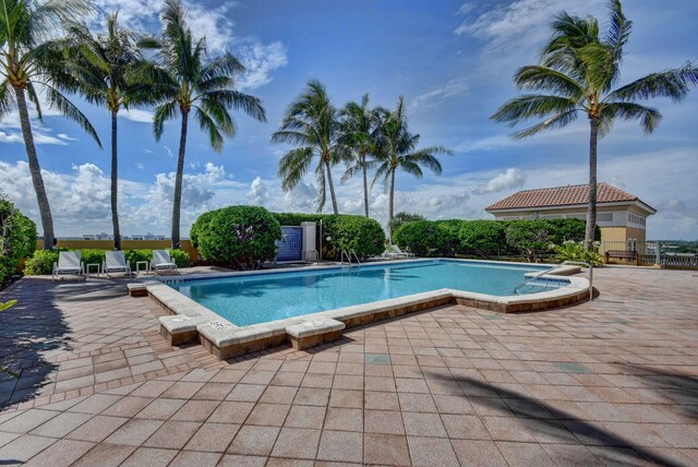 view of swimming pool with a patio