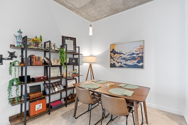 dining room with light carpet