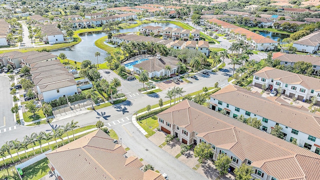 aerial view with a water view