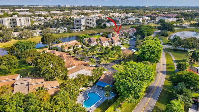 aerial view featuring a water view