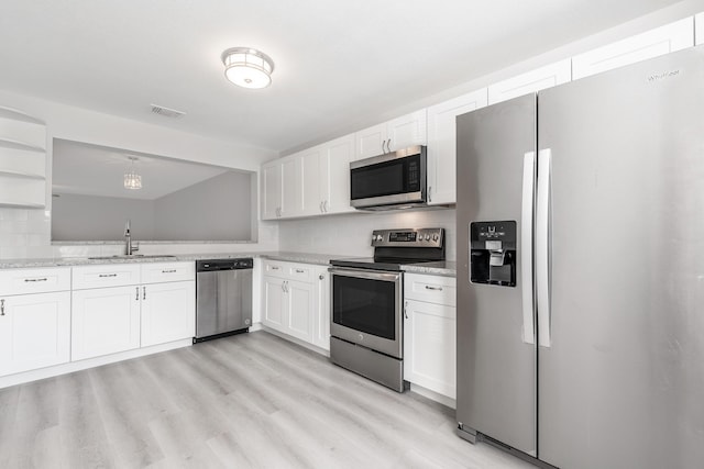 kitchen featuring stainless steel appliances, white cabinets, decorative backsplash, and sink