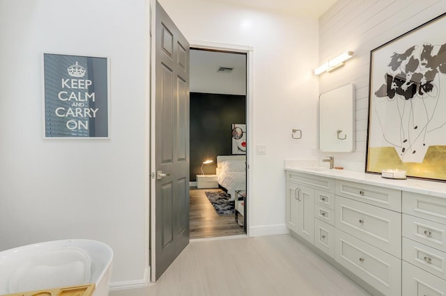 bathroom with hardwood / wood-style flooring and vanity