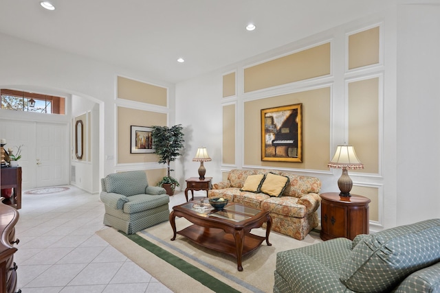 living room featuring light tile patterned flooring