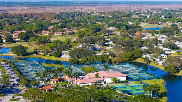 aerial view with a water view