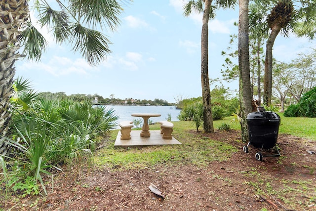 view of yard with a water view