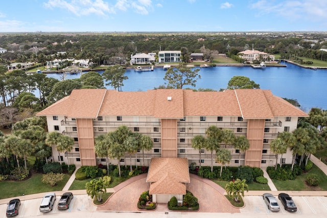 aerial view with a water view