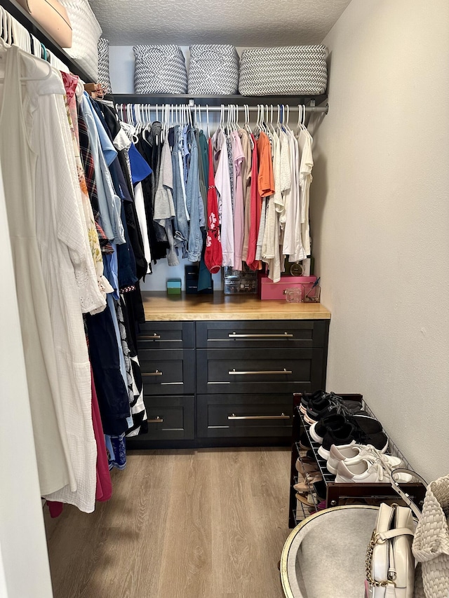 spacious closet with light hardwood / wood-style flooring