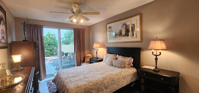 bedroom featuring a ceiling fan and access to outside
