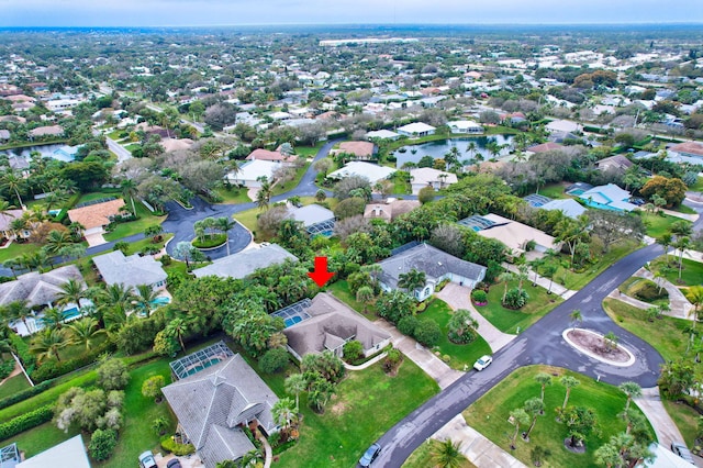 bird's eye view featuring a water view