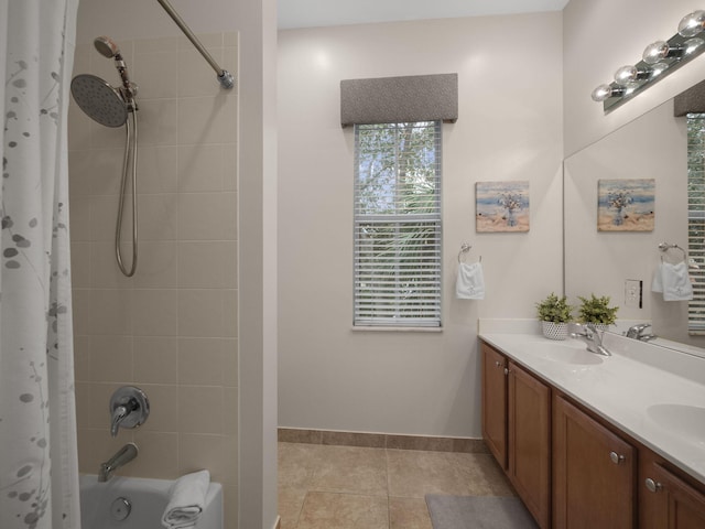 bathroom featuring vanity, tile patterned floors, and shower / bath combination with curtain