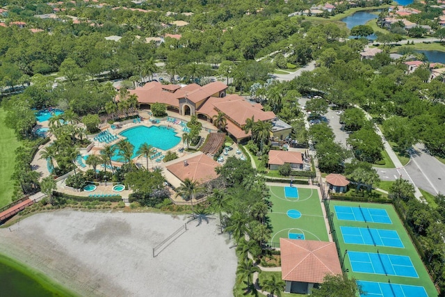 bird's eye view featuring a water view