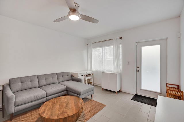 living room with ceiling fan