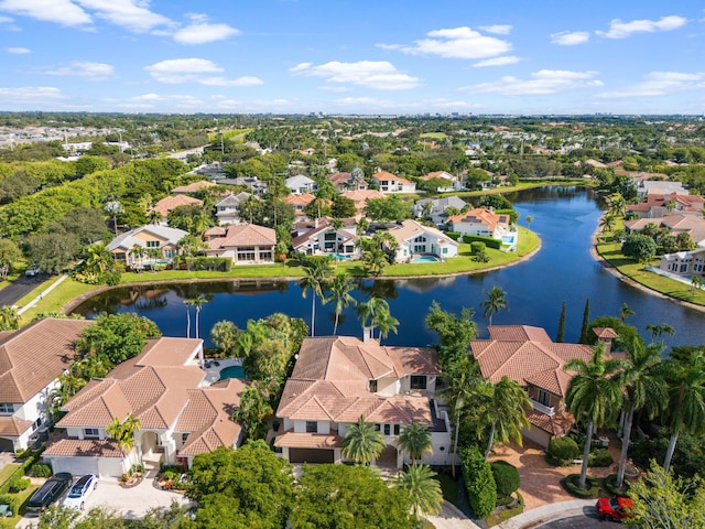 aerial view with a water view