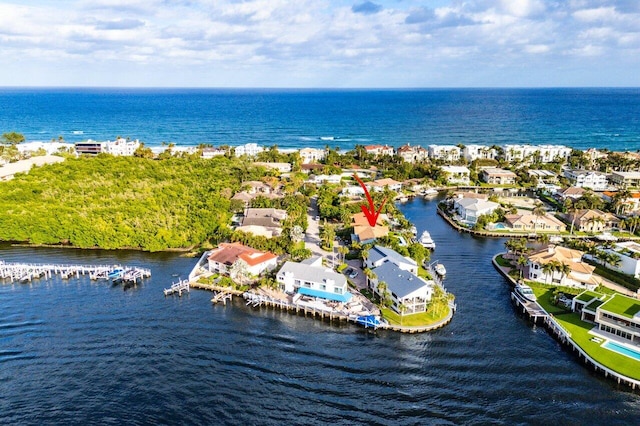 bird's eye view featuring a water view