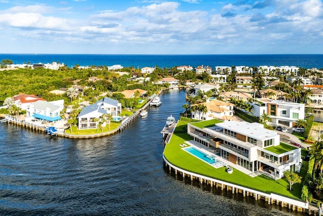 drone / aerial view featuring a water view