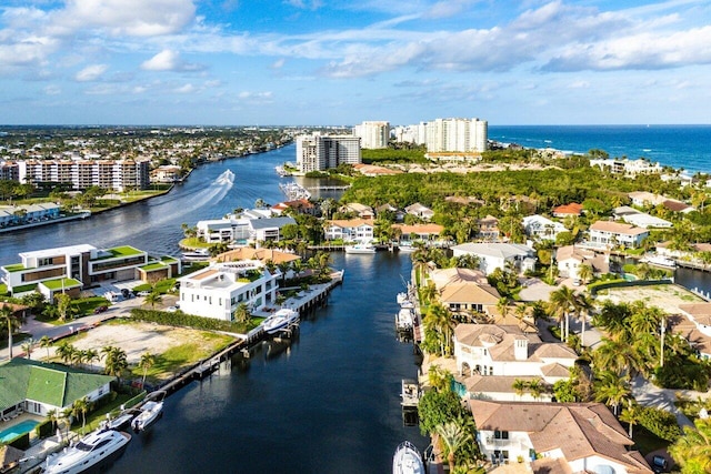 aerial view with a water view