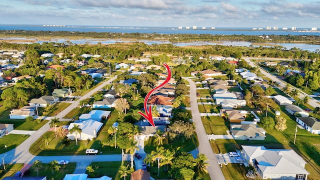 aerial view with a water view