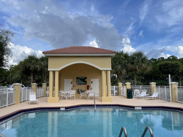 view of swimming pool with a patio