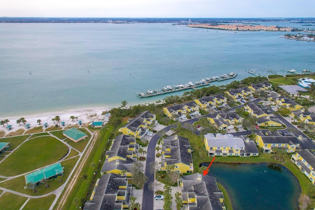 aerial view featuring a water view