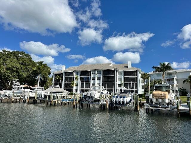 dock area featuring a water view