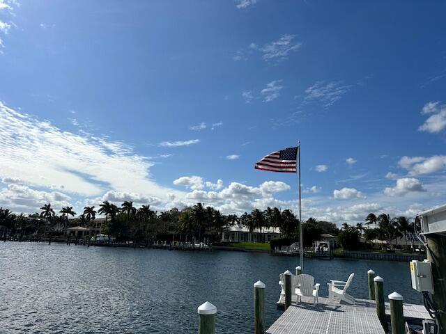 view of dock with a water view