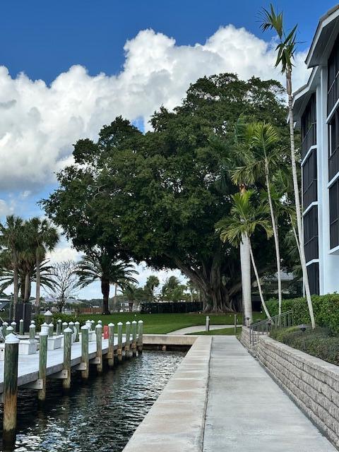 view of dock with a water view