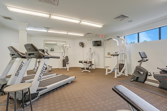 exercise room with carpet floors