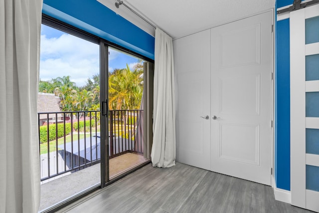 interior space with hardwood / wood-style floors and a closet