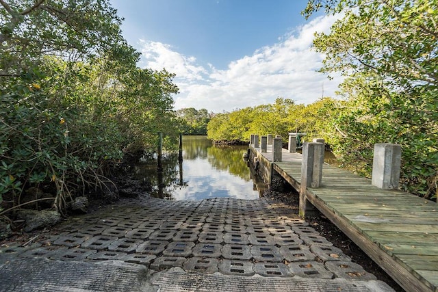 dock area featuring a water view