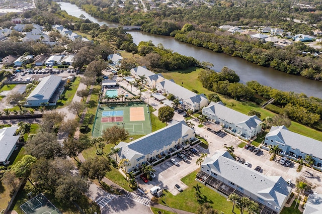 aerial view featuring a water view