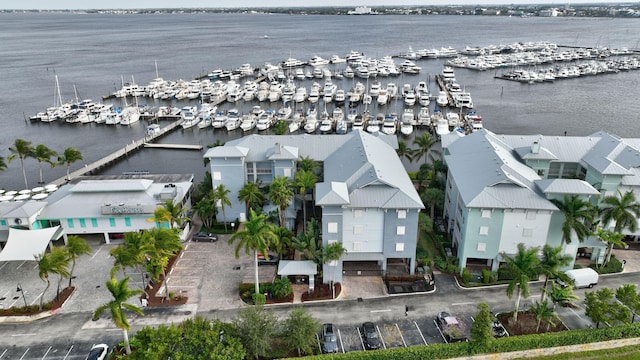 aerial view featuring a water view