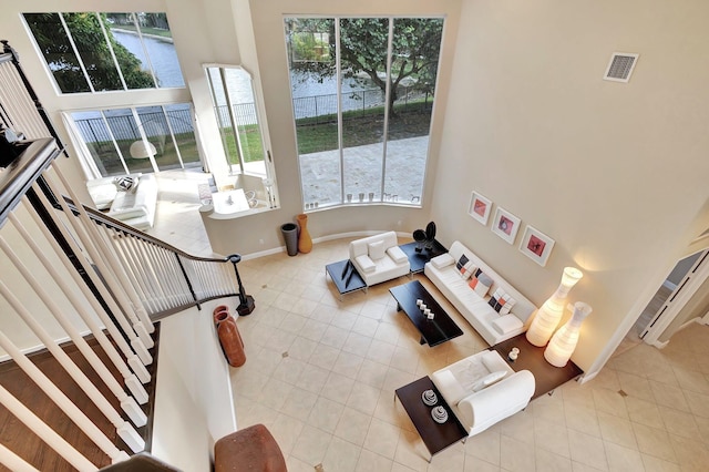 living room featuring light tile patterned floors