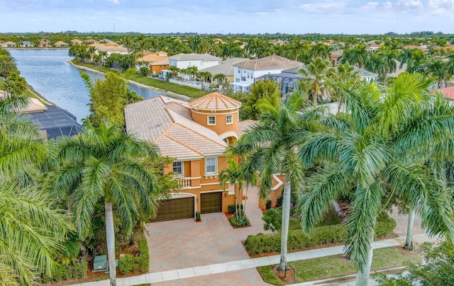 aerial view with a water view