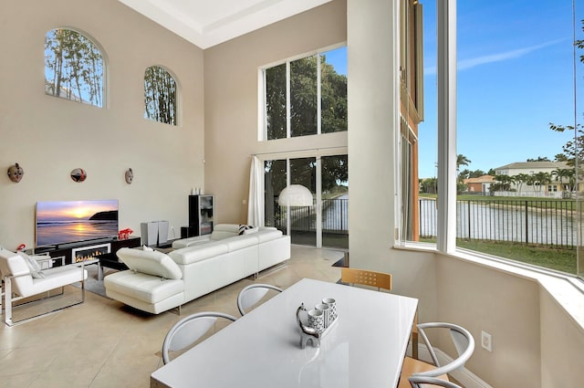 living room with a water view