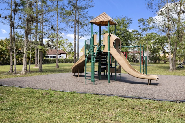 view of playground featuring a yard