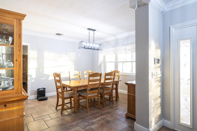 dining area with ornamental molding