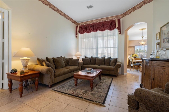 living room with light tile patterned floors