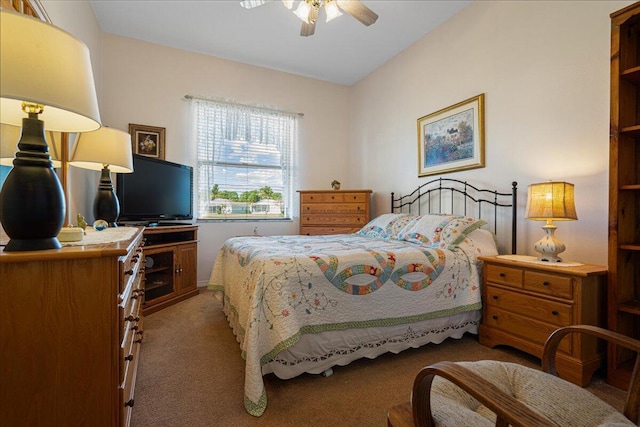 bedroom featuring ceiling fan and carpet flooring