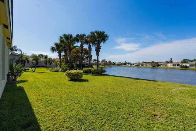 view of yard with a water view