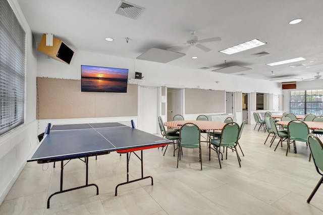 recreation room with ceiling fan