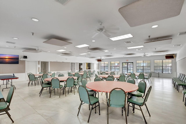 dining room featuring ceiling fan