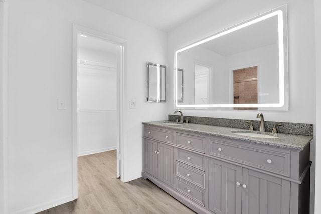 bathroom with vanity and hardwood / wood-style floors