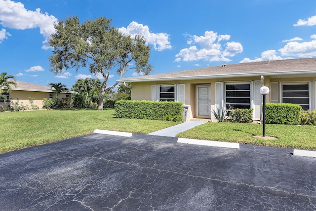 ranch-style house with a front lawn